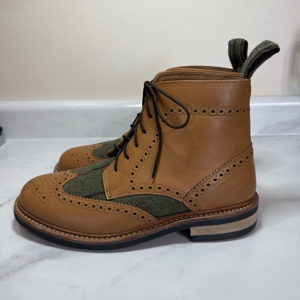 Samuel Windsor Prestige Country Brogue Boots Men UK 7 US 8 Tan and Tweed Lace Up